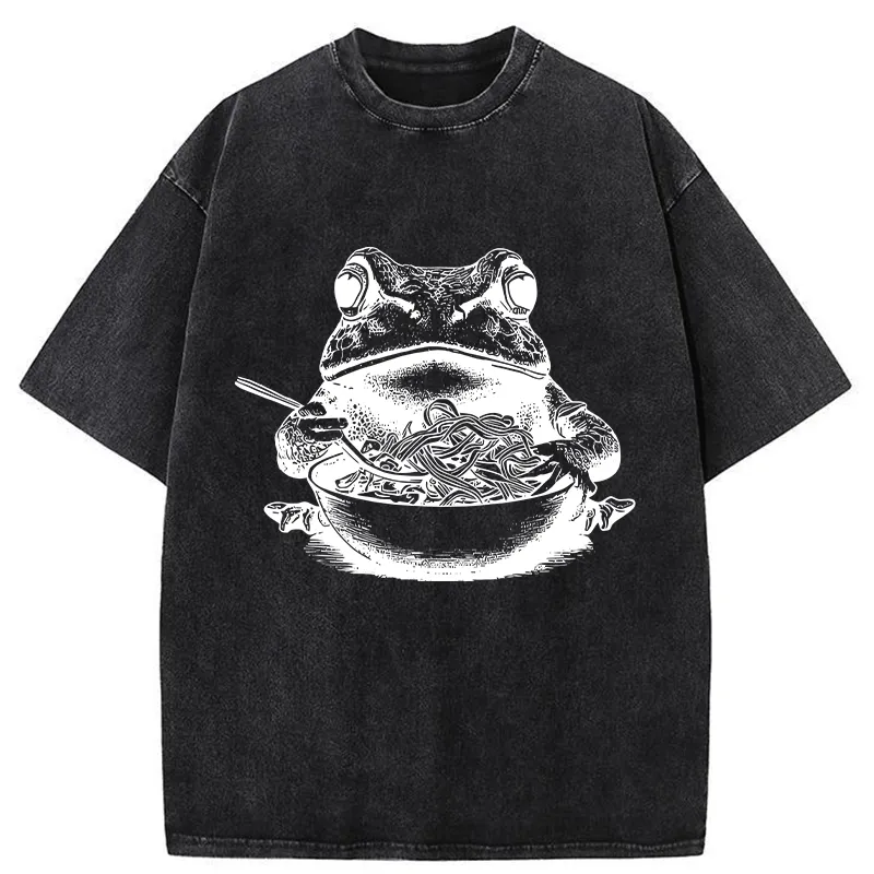 Tokyo-Tiger Obsessed With Ramen Frog Washed T-Shirt Sale