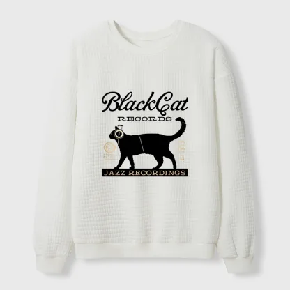 Tokyo-Tiger Black Cat Japan Waffle Sweatshirt