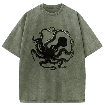 Tokyo-Tiger Octopus Surrounds Washed T-Shirt