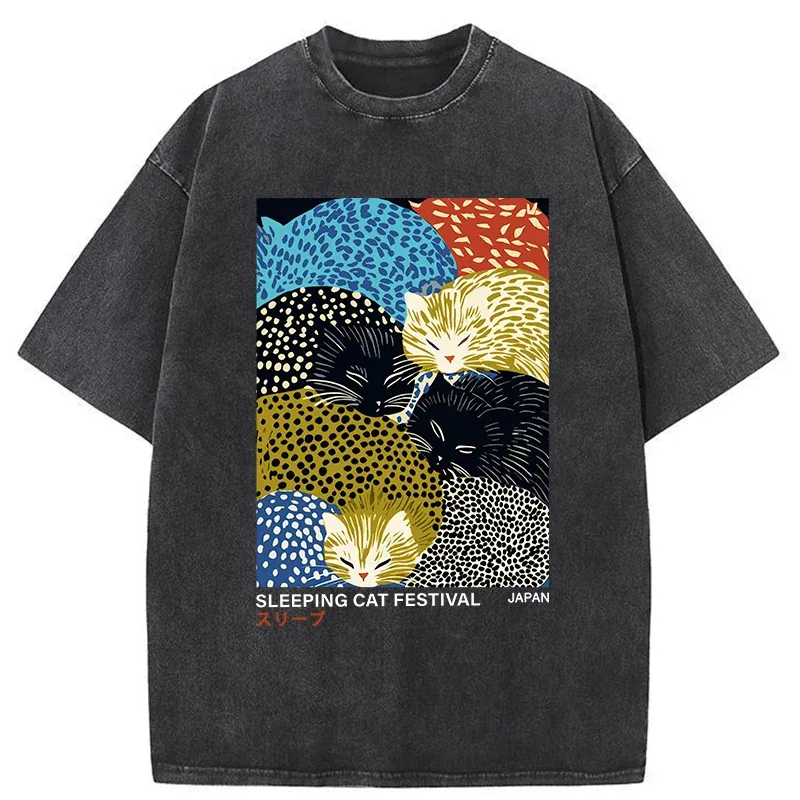 Tokyo-Tiger Cats Sleep Together Washed T-Shirt
