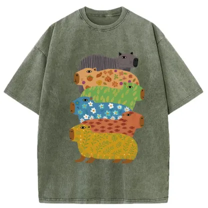 Tokyo-Tiger Colorful Capybaras Washed T-Shirt