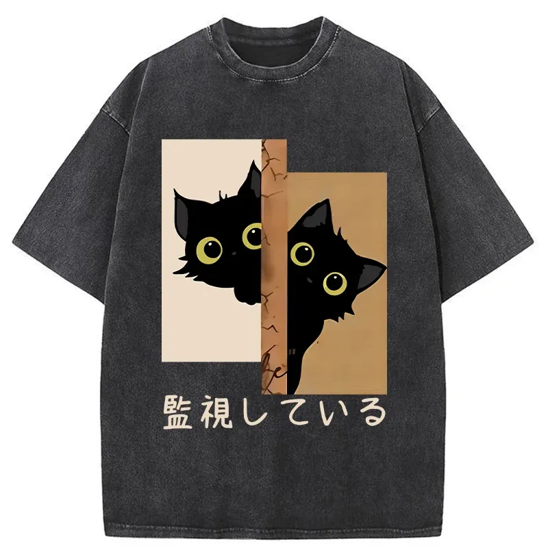 Tokyo-Tiger Cats Secretly Watching Washed T-Shirt
