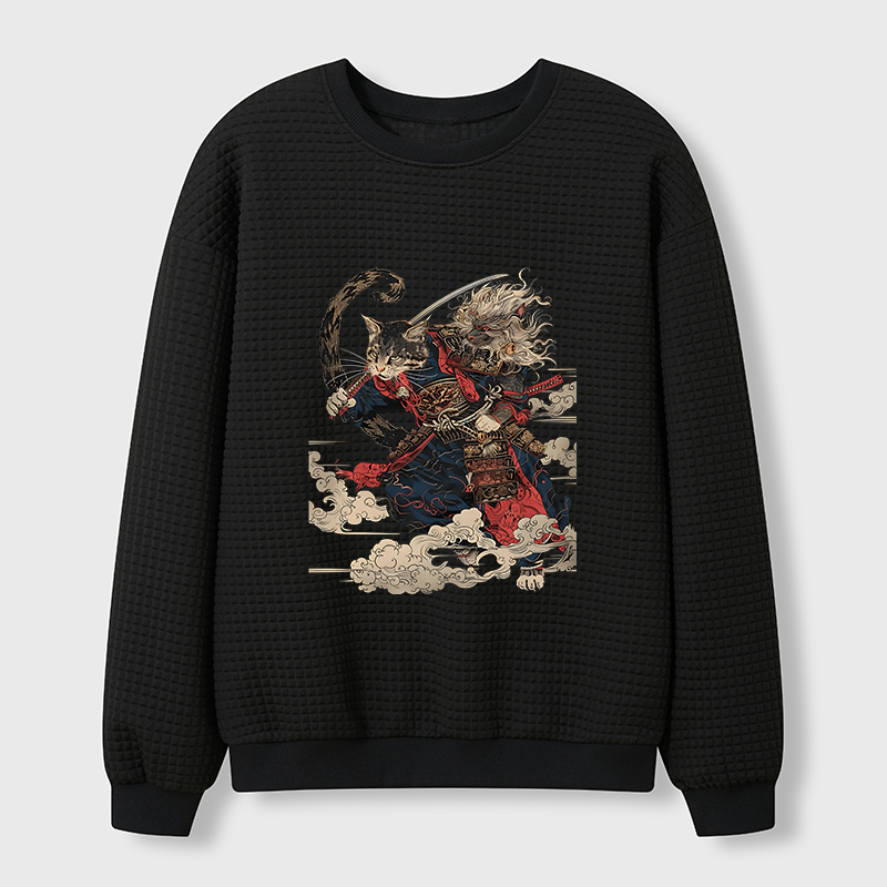 Tokyo-Tiger Gorgeous Samurai Cat Waffle Sweatshirt