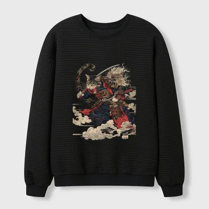 Tokyo-Tiger Gorgeous Samurai Cat Waffle Sweatshirt