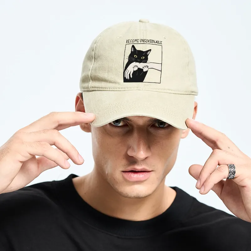 Tokyo-Tiger Black Cat Biting Washed Cap