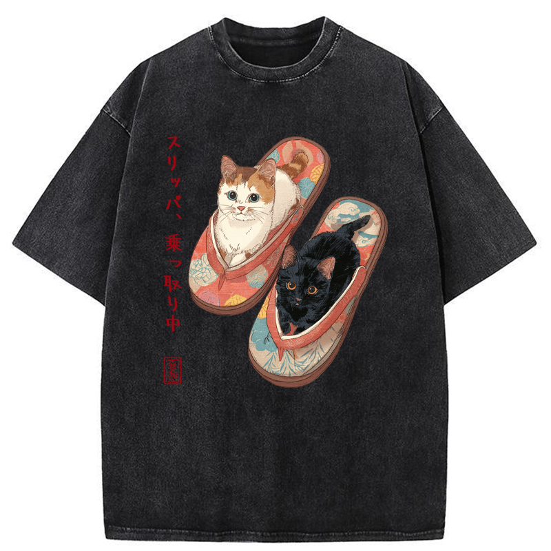 Tokyo-Tiger Slipper Kitties Washed T-Shirt