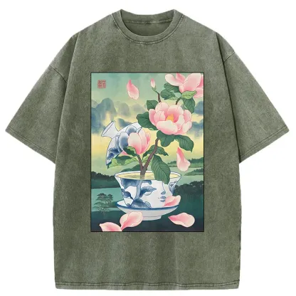 Tokyo-Tiger Fragrance Of Tea Is Like That Of Flowers Washed T-Shirt