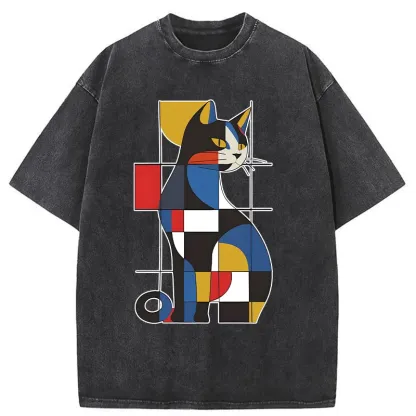Tokyo-Tiger Mondrian Cat Washed T-Shirt