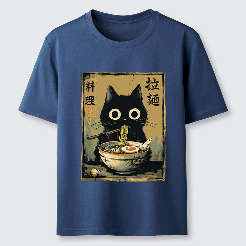 Tokyo-Tiger Cute Black Cat Eating Ramen Japan Classic T-Shirt