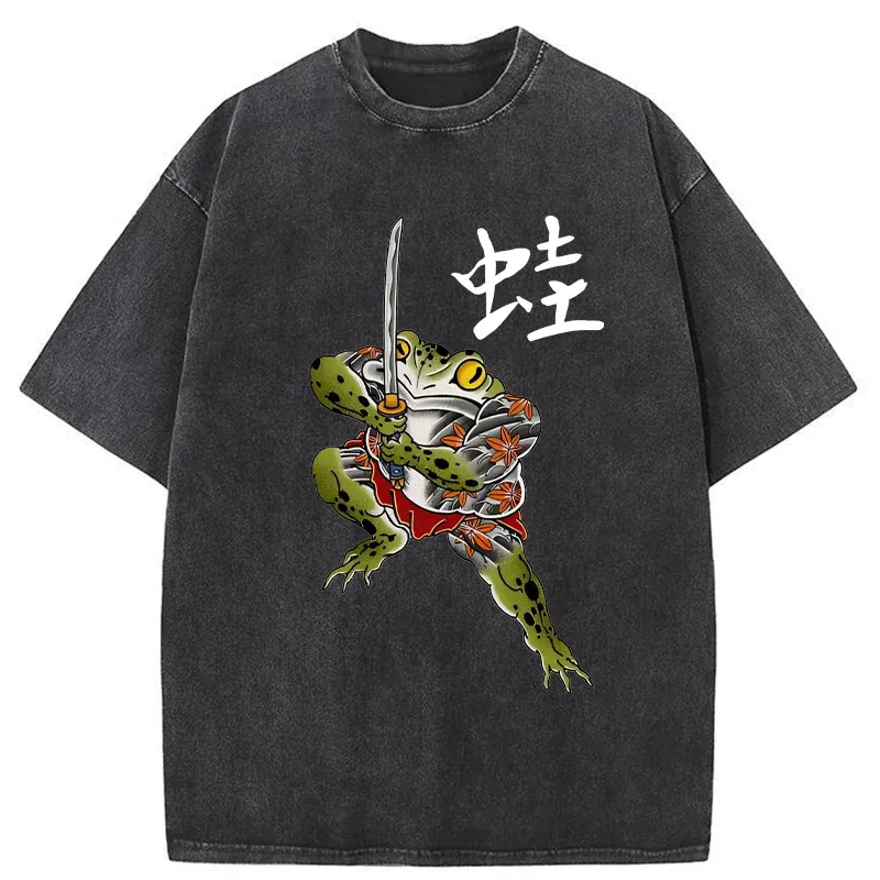 Tokyo-Tiger Scary Frog Samurai Washed T-Shirt