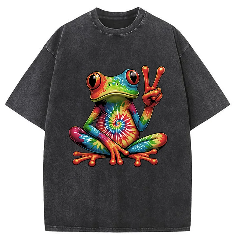 Tokyo-Tiger Psychedelic Frog Washed T-Shirt