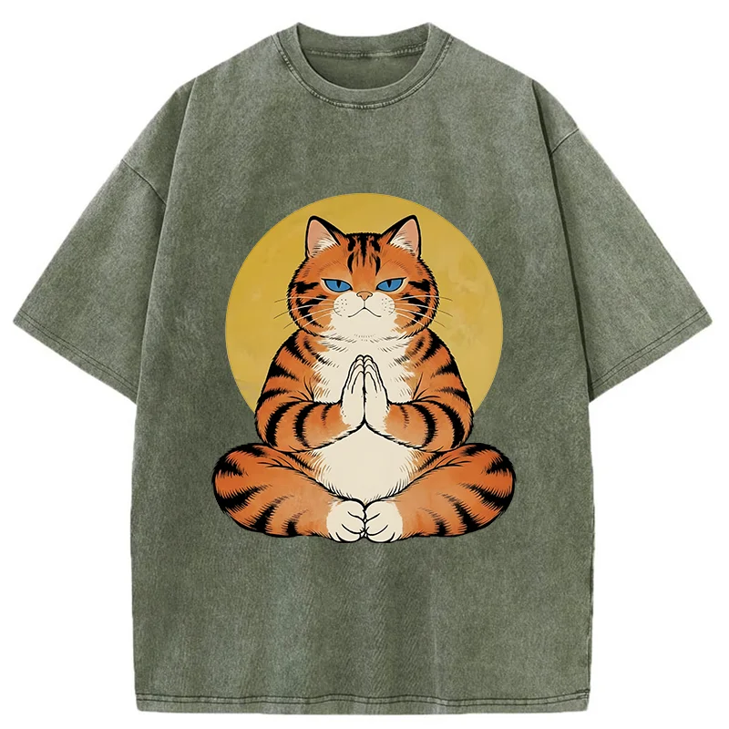 Tokyo-Tiger Meditating Orange Cat Washed T-Shirt