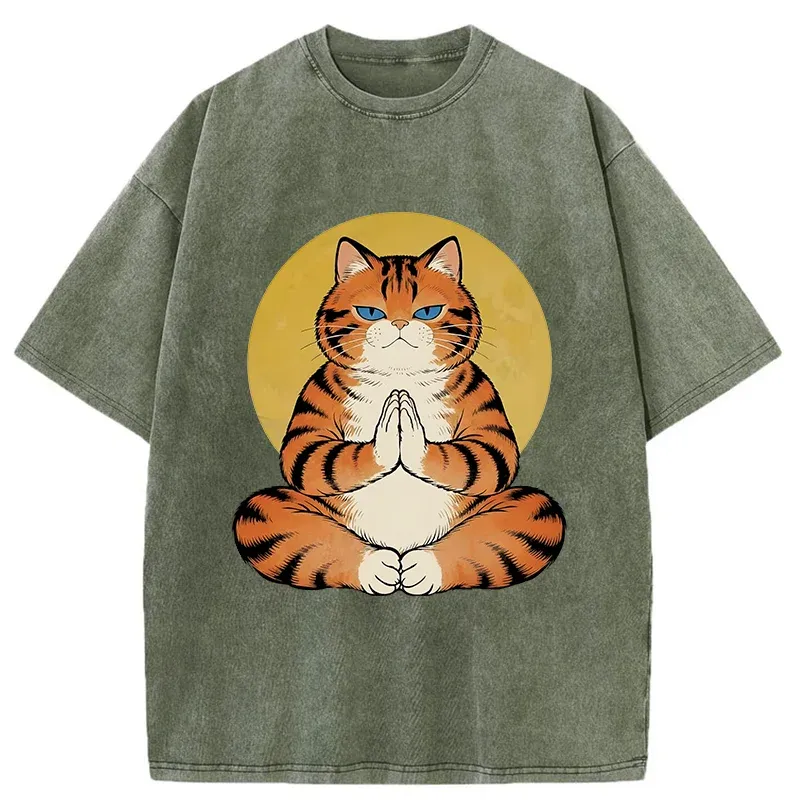 Tokyo-Tiger Meditating Orange Cat Washed T-Shirt