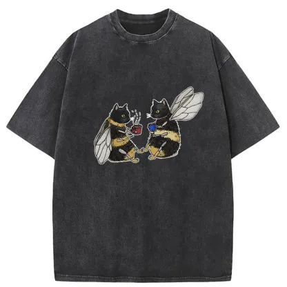 Tokyo-Tiger CatBees' Tea Party Washed T-Shirt