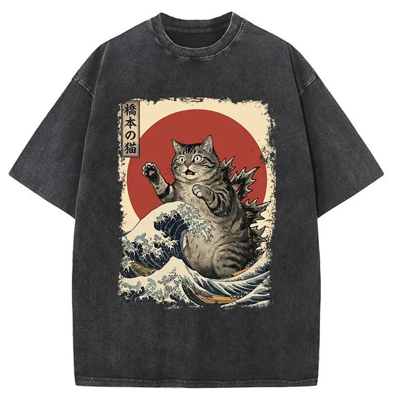 Tokyo-Tiger Catzilla Is Causing Destruction Washed T-Shirt Sale