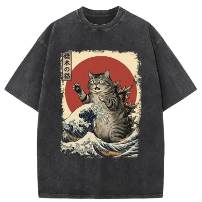 Tokyo-Tiger Catzilla Is Causing Destruction Washed T-Shirt