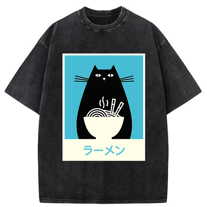 Tokyo-Tiger Cat Who Loves Ramen Washed T-Shirt