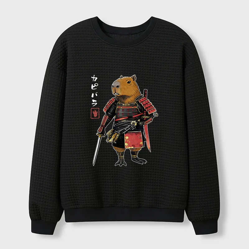 Tokyo-Tiger Capybara Samurai Wearing Armor Waffle Sweatshirt