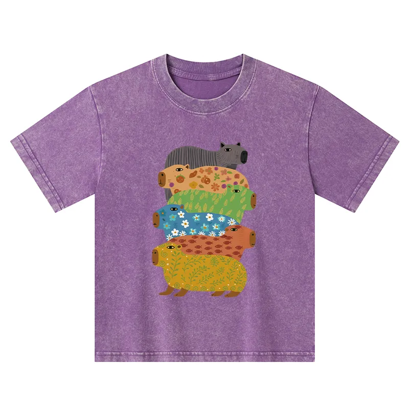 Tokyo-Tiger Colorful Capybaras Kids Washed T-Shirt
