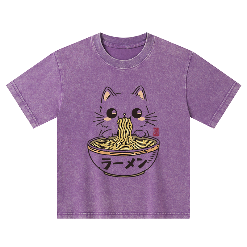Tokyo-Tiger Purramen Time Kids Washed T-Shirt