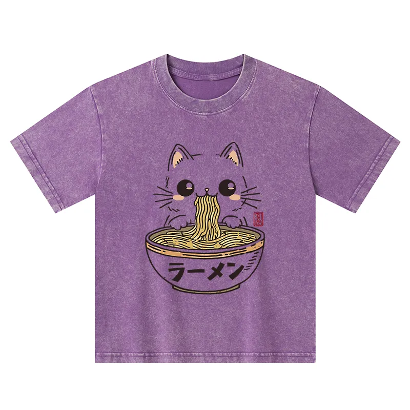 Tokyo-Tiger Purramen Time Kids Washed T-Shirt