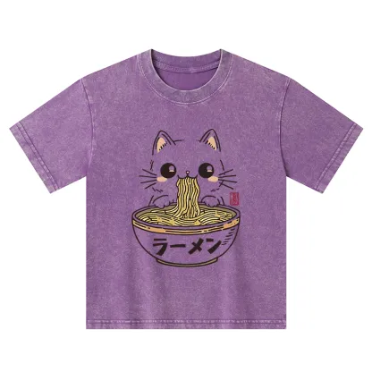 Tokyo-Tiger Purramen Time Kids Washed T-Shirt