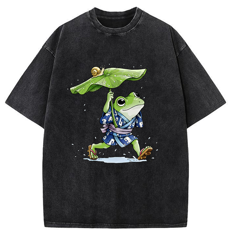 Tokyo-Tiger Frog Seeking Shelter From The Rain Washed T-Shirt
