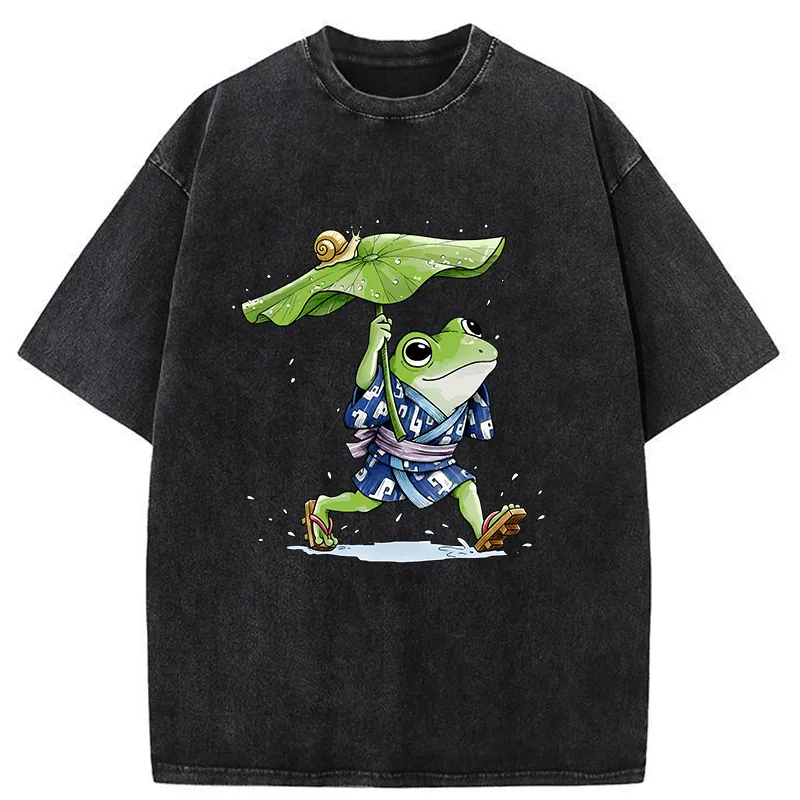 Tokyo-Tiger Frog Seeking Shelter From The Rain Washed T-Shirt