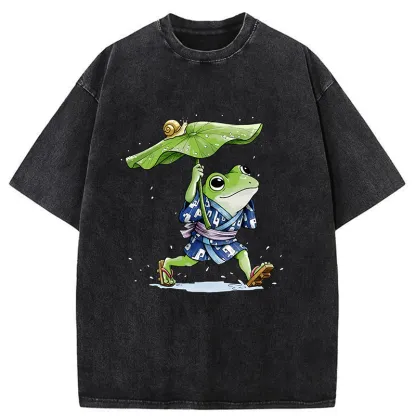 Tokyo-Tiger Frog Seeking Shelter From The Rain Washed T-Shirt