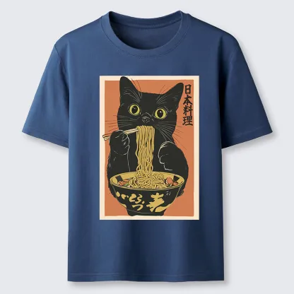 Tokyo-Tiger Black Cat Eats Japan Ramen Classic T-Shirt