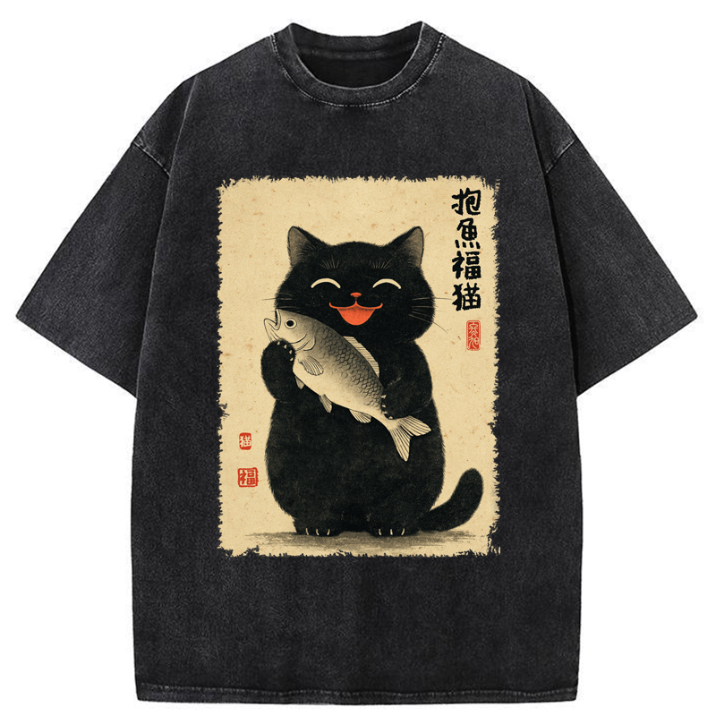 Tokyo-Tiger A Lucky Cat’s Catch Washed T-Shirt