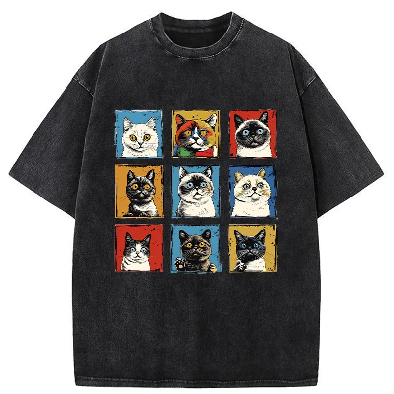 Tokyo-Tiger Pop Art Cat Washed T-Shirt