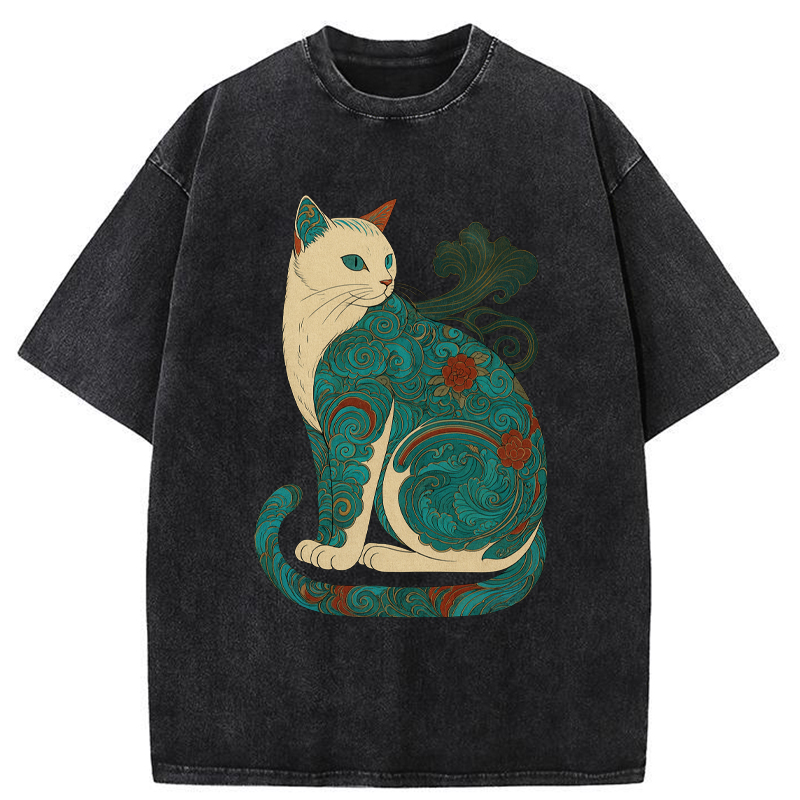 Tokyo-Tiger Cat Of Clouds And Waves Washed T-Shirt