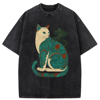 Tokyo-Tiger Cat Of Clouds And Waves Washed T-Shirt