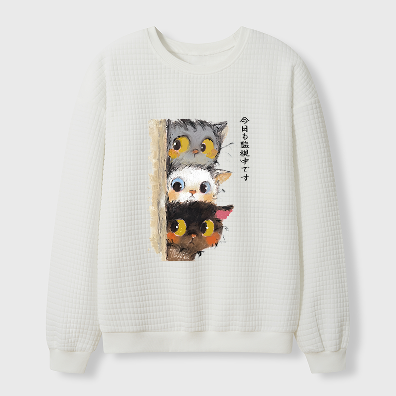 Tokyo-Tiger Three Cats Secretly Monitor Their Owner Waffle Sweatshirt