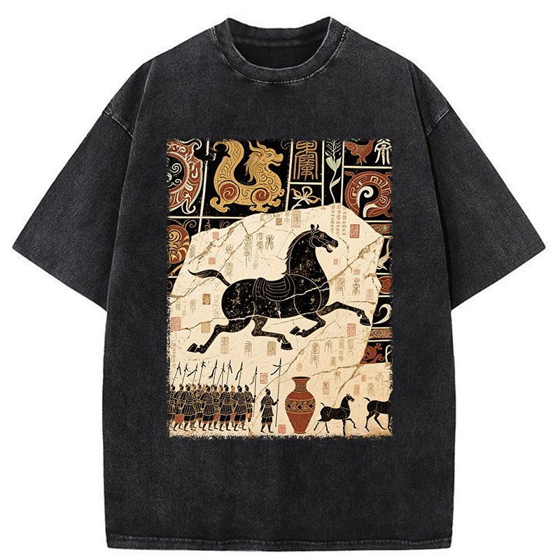 Tokyo-Tiger Mural Of A Horse Washed T-Shirt