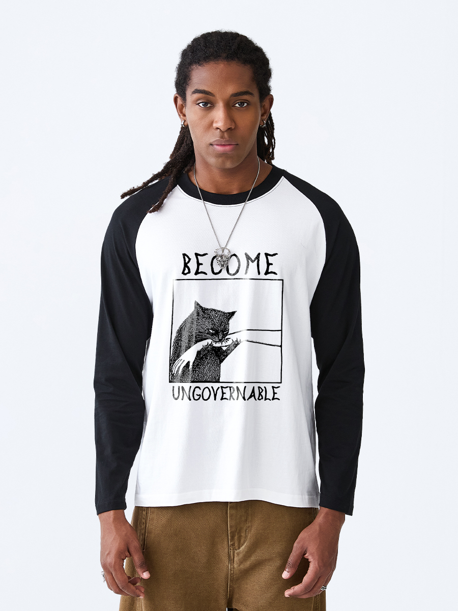 Tokyo-Tiger Cat Biting Arm Raglan Long Sleeve T-shirt