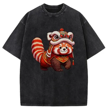 Tokyo-Tiger Raccoon Lion Dance Washed T-Shirt