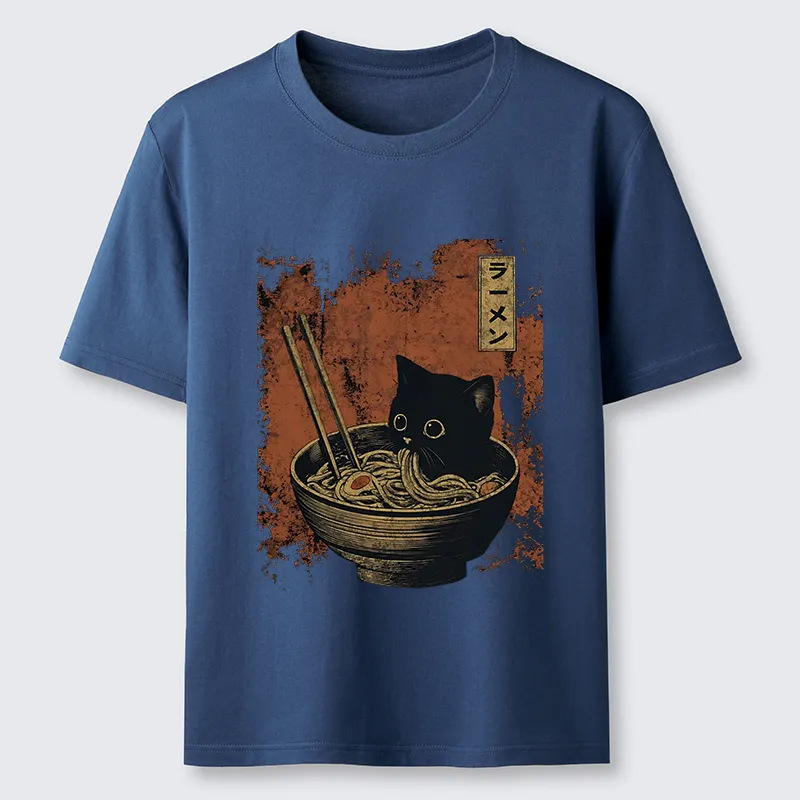 Tokyo-Tiger Retro Cat Eating Japan Ramen Classic T-Shirt