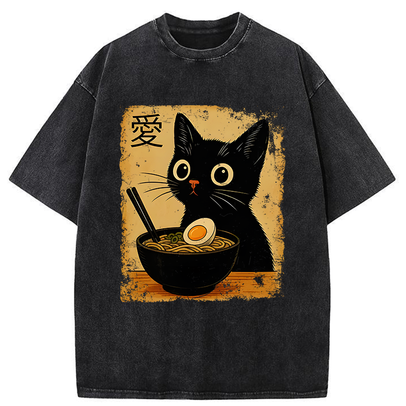 Tokyo-Tiger The Black Cat Ate Ramen Washed T-Shirt
