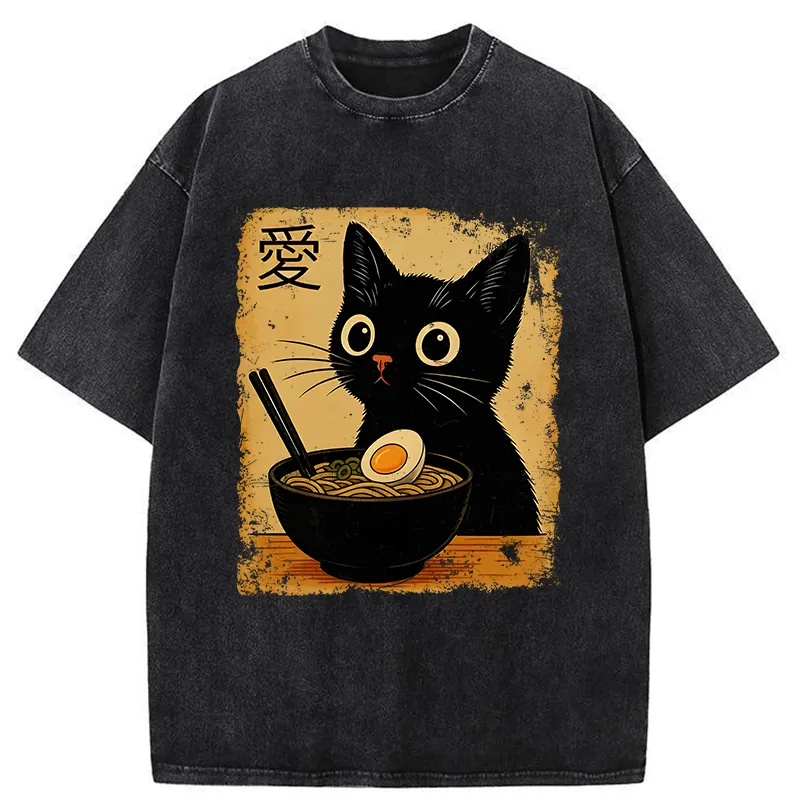 Tokyo-Tiger The Black Cat Ate Ramen Washed T-Shirt Sale