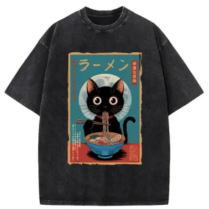 Image of Tokyo-Tiger Ramen Fanatic Cat Washed T-Shirt