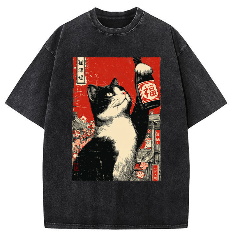 Tokyo-Tiger The Sake Cat Washed T-Shirt