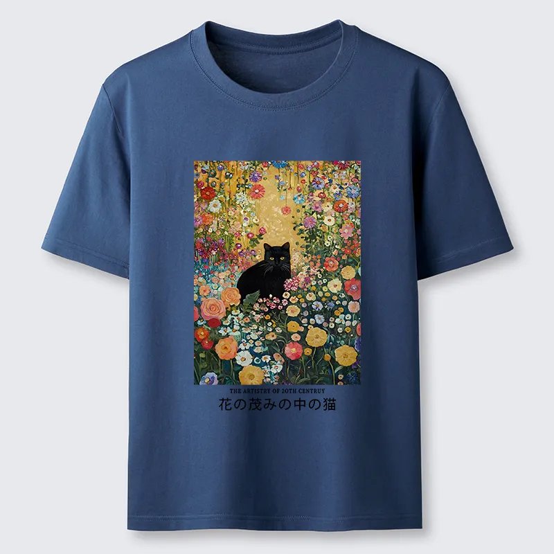 Tokyo-Tiger Black Cat In The Flower Bushes Classic T-Shirt