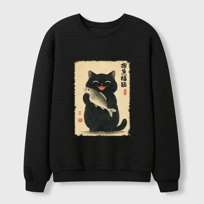 Tokyo-Tiger A Lucky Cat’s Catch Waffle Sweatshirt