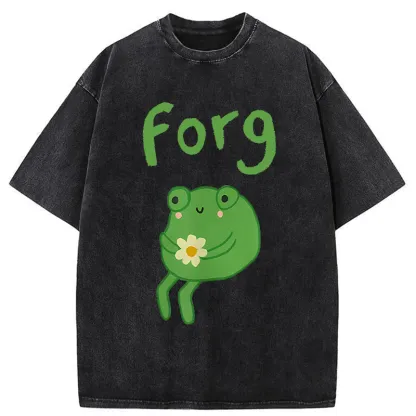 Tokyo-Tiger Cute Forg Funny Washed T-Shirt