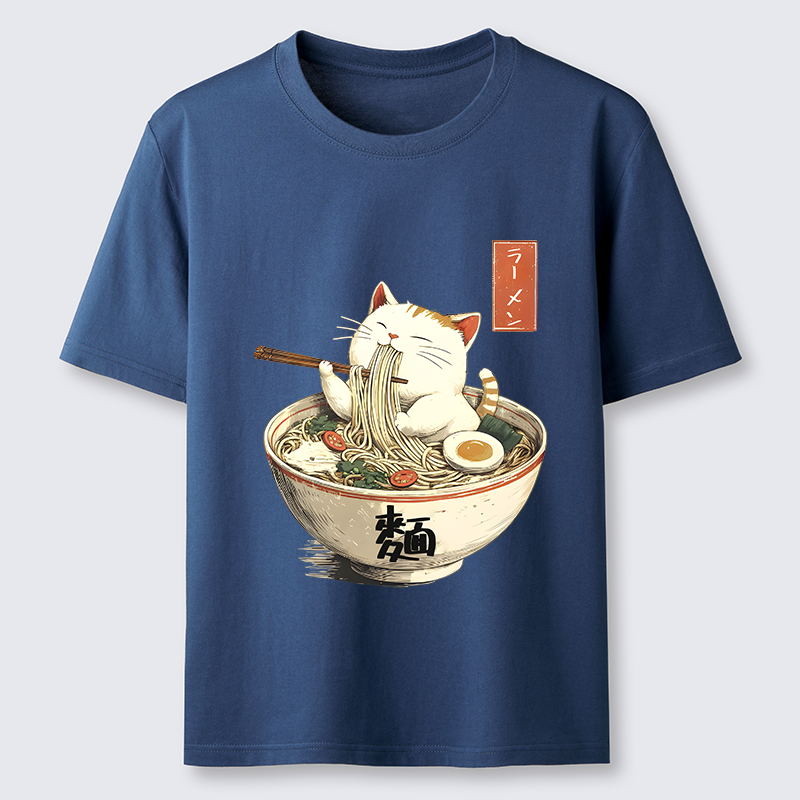 Tokyo-Tiger White Cat Eating Ramen Japan Classic T-Shirt