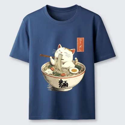 Tokyo-Tiger White Cat Eating Ramen Japan Classic T-Shirt