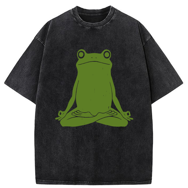 Tokyo-Tiger Yoga Frog Funny Washed T-Shirt