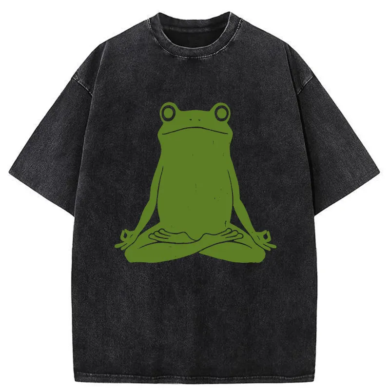 Tokyo-Tiger Yoga Frog Funny Washed T-Shirt Sale